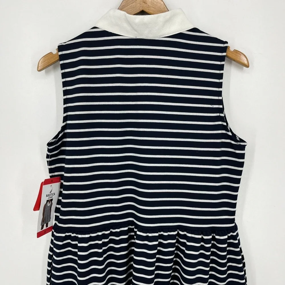 Nautica‎ Jeans Mini Dress Women's Size M Navy Blue Striped Collar New NWT